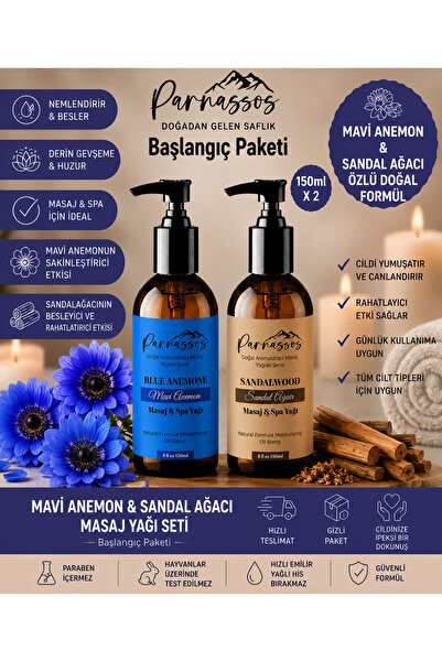 Parnassos Mavi Anemon & Sandal Ağacı Doğal Masaj Yağı Seti 150 ml + 150 ml | ...