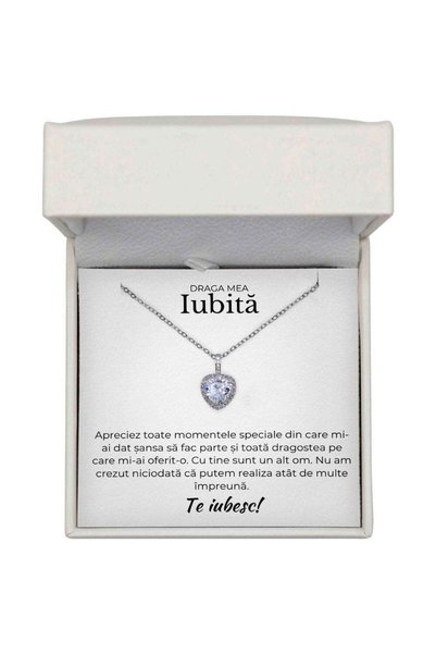 The Jewel Heart Colier Lumiere Argintiu, Pandantiv Inima cu Zirconiu, Cadou p...