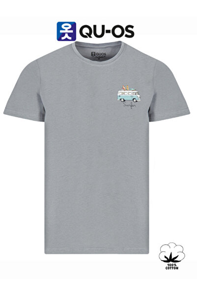 QUOS Men's 100% Cotton Crew Neck Printed T-Shirt
