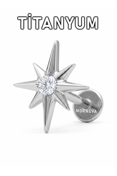 MORNEVA Titanyum Ortası Tek Taş Kuzey Yıldızı Lobe Helix Tragus Piercingi (1 ...