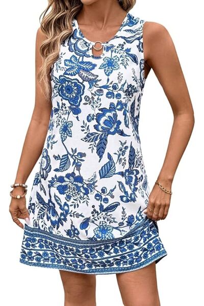 Dotail Women's Short Dress, Straight-Cut Tunic Style, Floral Print, Size L, P...