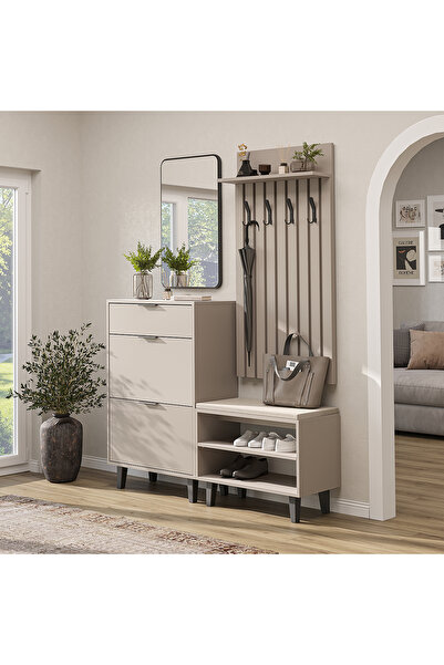 ROOMART Nord Vestiyer Takımı Lambri Askılıklı, Kapaksız Bench, Ayakkabılık, M...