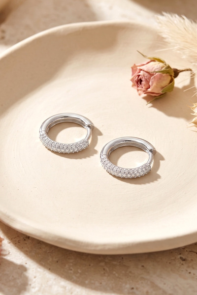 Elika Silver 925 Ayar Gümüş Zirkon Taşlı Halka Küpe
