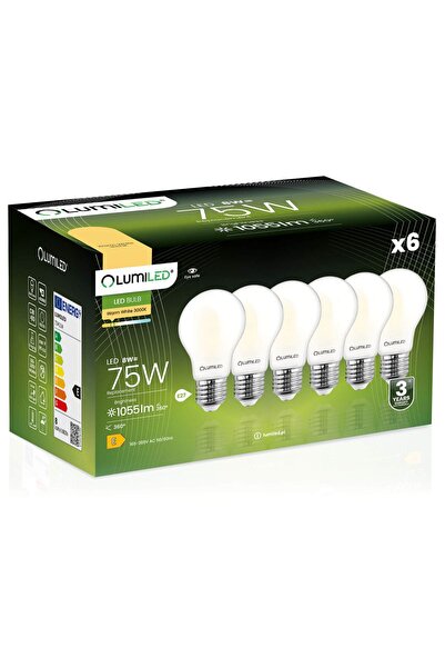 Lumiled 6x Bec LED E27 A60 8W = 75W 1055lm 3000K Cald 360 °   FILAMENT