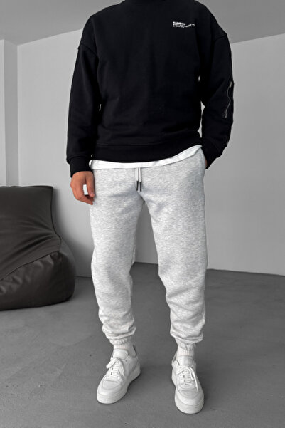STRAVON Men's Gray Winter Cotton-Lined Elastic Cuff Sweatpants