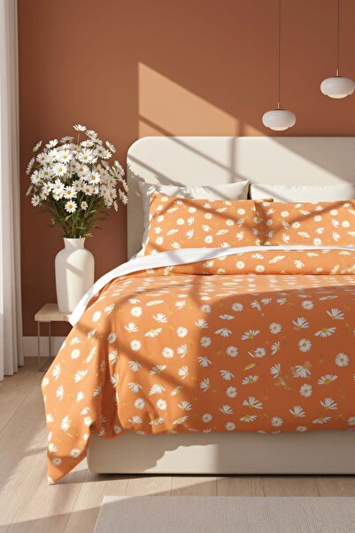 Rivaİstanbul Orange Daisy Single Duvet Cover Set Cotton