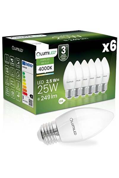 Lumiled 6x Bec LED E27 tip lumânare B35 2.5W = 25W 249lm 4000K Neutru 180 °