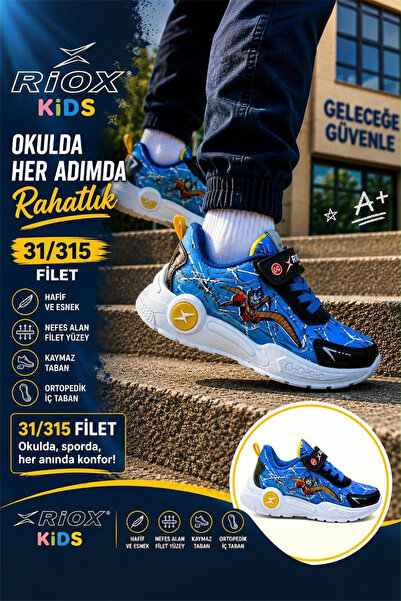 ALTUNTAŞ Boys' Velcro Printed Non-Slip Sole Casual Sports Shoes School Shoes