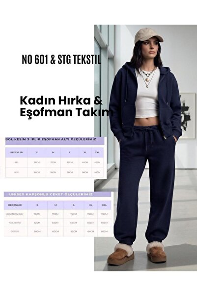 CAST COLLECTİON Kadın Lacivert Şardonlu Pamuklu Ceket Eşofman Alt Takım