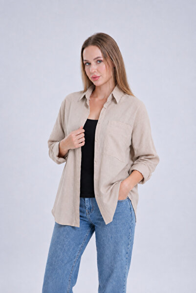 DEZZİİ Beige Flared Linen Shirt