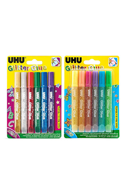 Uhu Glitter Glue Value Pack – Original + Shiny 12 Colours × 10 ml