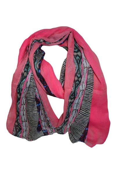 OEM Esarfa fashion de culoare roz cu dungi colorate, late, pe margini