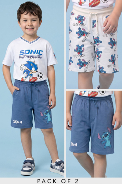 R&B 2 Pack Stitch Printed Shorts with Drawstring Waist