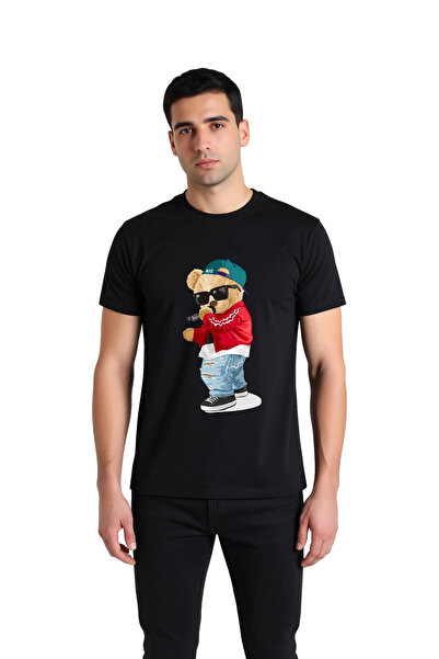 PayBuy Men's Musician Bear Printed T-Shirt Sunglasses Hat Microphone Graphic ...