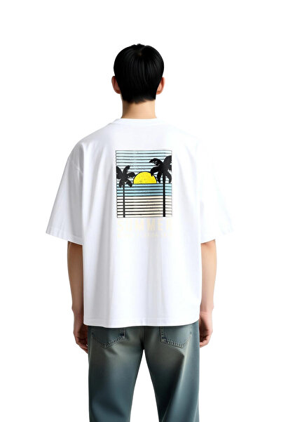 PayBuy Men's Oversize T-Shirt 100% Cotton Retro Sun Palm Printed Nostalgia Se...