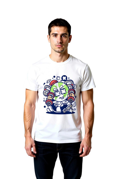 PayBuy Men's Graphic Printed T-Shirt World Character Dumbbell Training Fitnes...