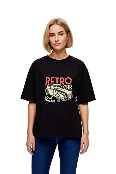 PayBuy Tricou supradimensionat pentru femei, cu imprimeu retro cu mașini, cu ...