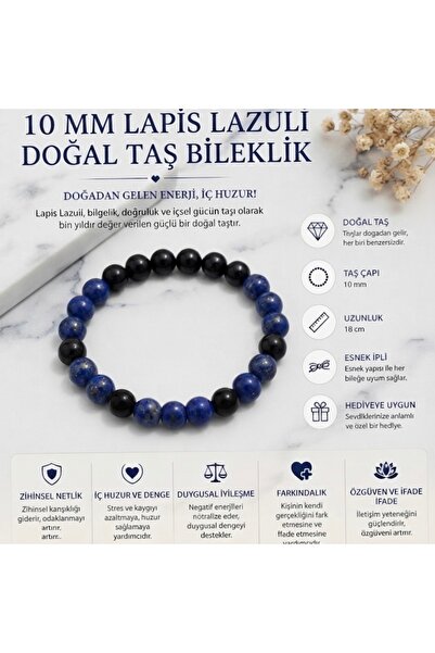 10 mm Lapis Lazuli Doğal Taş Bileklik – El Yapımı Esnek Unisex Tasarım