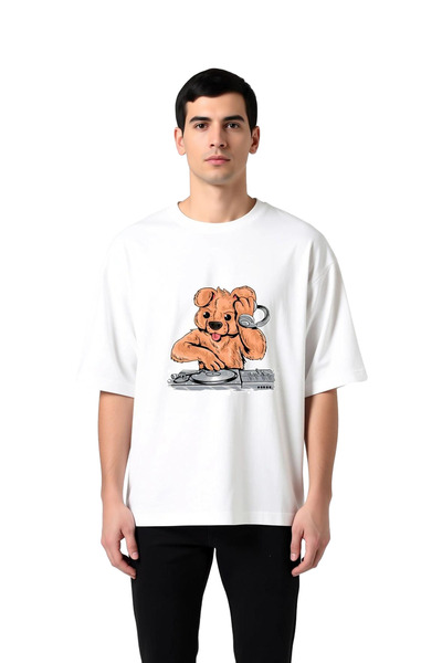 PayBuy Dj Dog Headphones Music Printed Men's Oversize T-Shirt
