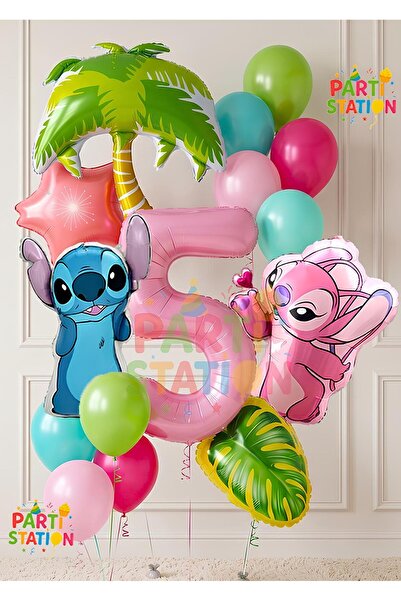 Parti Station Lilo Stitc Balloon and Angel Balloon 5 Years Old 15 Piece Giant...