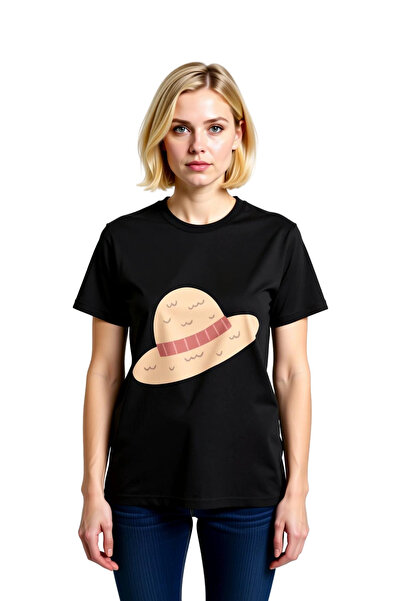 PayBuy Red Striped Straw Hat Printed Women's T-Shirt