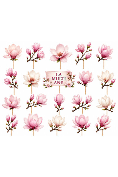 DecoParty Set de decor pentru tort – Tematică Flori de Magnolie V1, 20 de pie...