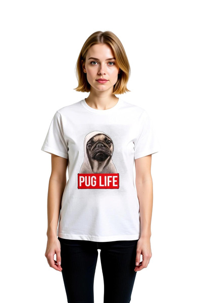 PayBuy تي شيرت نسائي مطبوع عليه Pug، قصة مريحة وأكمام قصيرة وياقة دائرية، 100...