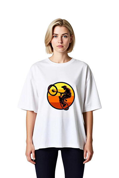 PayBuy Women's Oversized T-Shirt Motorcycle Stunt Silhouette Print Dynamic Ac...