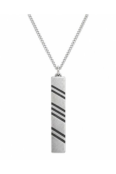 HER ŞEY NOTA www.herseynota.com Modern Striped Rectangular Pendant Silver Color Men's Necklace