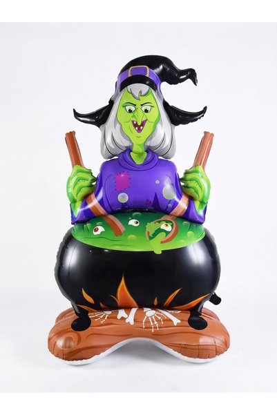NET MARKET Halloween Dev Boy Ayaklı Cadı ve İksir Kazanı Folyo Balon 113x67 c...