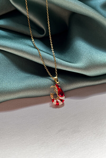 Berilya Aksesuar Red and White Enameled Shrimp Figured Necklace