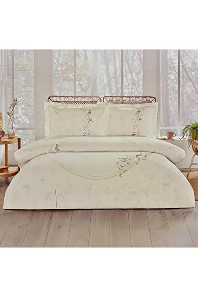 Özdilek Single Fitted Sheet Ranforce Duvet Cover Set Krans Beige