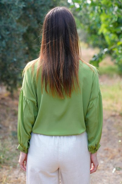 Defne&Apollon İpekçilik 100% Silk Shirt Pistachio Green