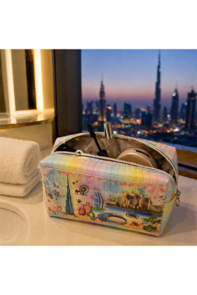 NUJET 1 landmark printed large-capacity travel theme portable makeup storage ...
