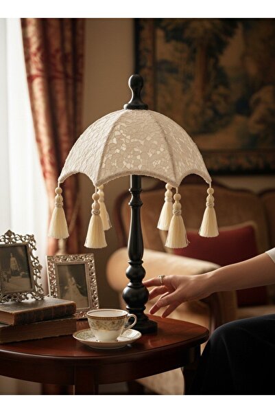 Dekovien Bali Umbrella with 5 Color Options, French Lace on Velvet, Wooden Le...