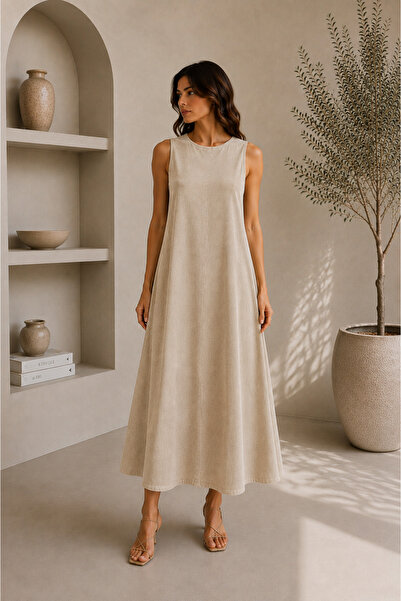 LACASE Women's Tencel Fabric Modal Crew Neck Casual Dress
