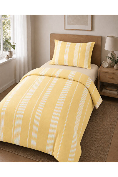 Nevora Yellow Striped Single Duvet Cover Set 3 Piece Bedding Set with Flat Sheet