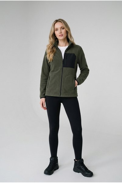 ELAFRO Women's Khaki Comfortable Fit Full Zipper Thick Outdoor Fleece Jacket with Front Pockets