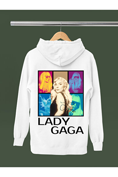MAGORS Lady Gaga Printed Cotton Long Sleeve Ribbed 3 Yarn Hooded Sweatshirt