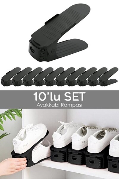 CK House Pack of 10 Single Adjustable Shoe Ramps - Closet Shoe Organizer