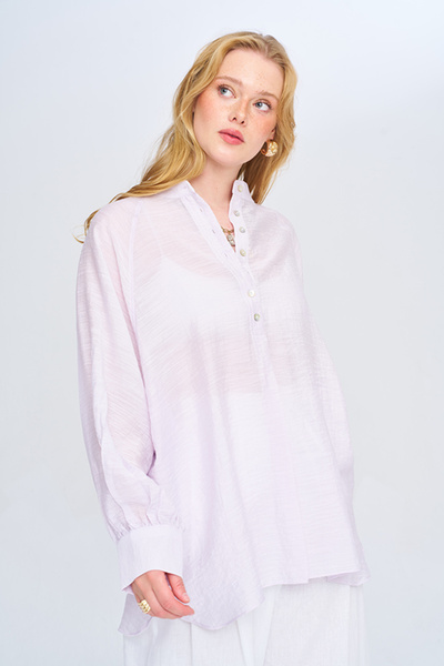 Orfeo Negro Women's High Collar Solid Color Buttoned Transparent Blouse - Shirt