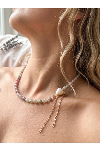 ILSA Cherry Green Beads & Detailed, Chain Pendant Necklace