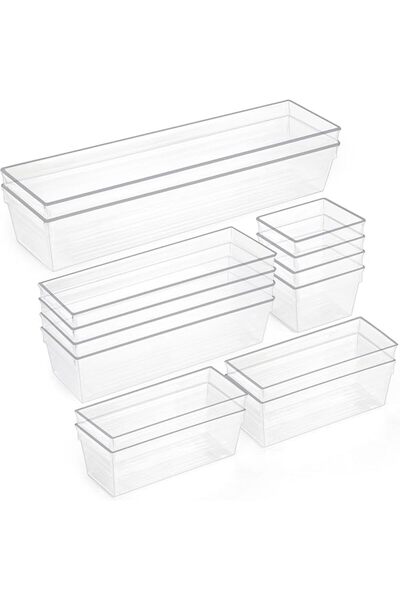 GENERAL SKY-TOUCH 14 PCS Clear Plastic Drawer Organizers Set, 4-Size Versatil...