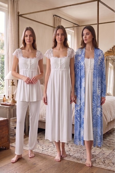 Puerpera Effortt Maternity Patterned Dressing Gown, Nightgown and Pajama Set ...