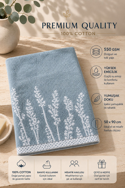 Rebeka Home Collection Lavena 550 Gsm 100% Cotton Blue Jacquard Hand and Face...