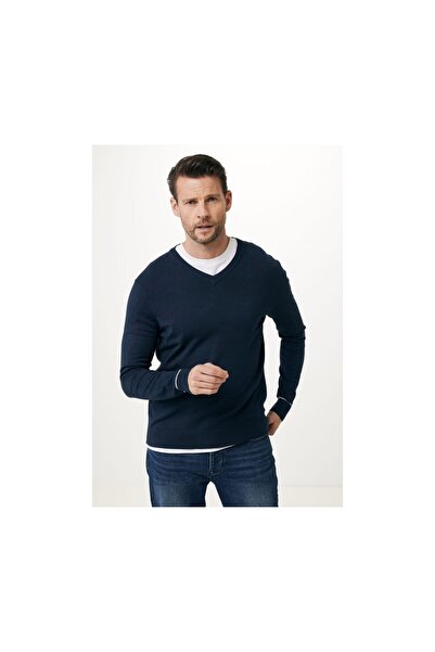 MEXX Fashion Ανδρικό Πουλόβερ Μακρυμάνικο με Λαιμόκοψη Τύπου V Μπλέ Σκούρο