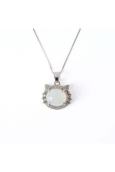 craftmystic Purity and Harmony - Cat Necklace made of Natural White Chalcedony