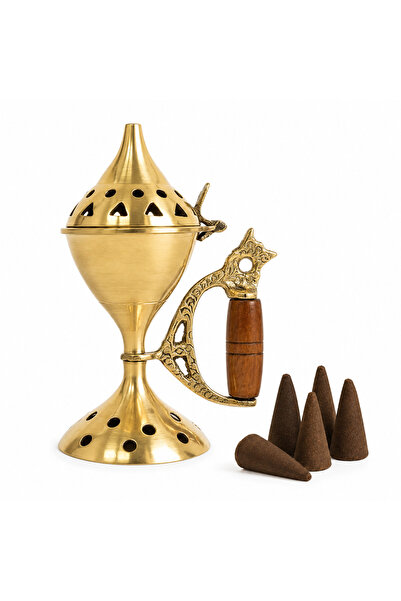 craftmystic Λάμπα Κώνων από Ορείχαλκο με Ξύλινη Λαβή - Τελετή Καθαρισμού και ...