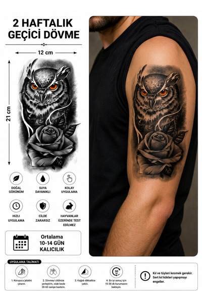 medink tattoo Gerçekçi Baykuş Model Geçici Kol Bacak Geçici Sticker Yapıştırm...