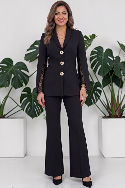 Moda Amore Women's Lined Crepe Cape Jacket and Trousers Two-Piece Set – Acces...